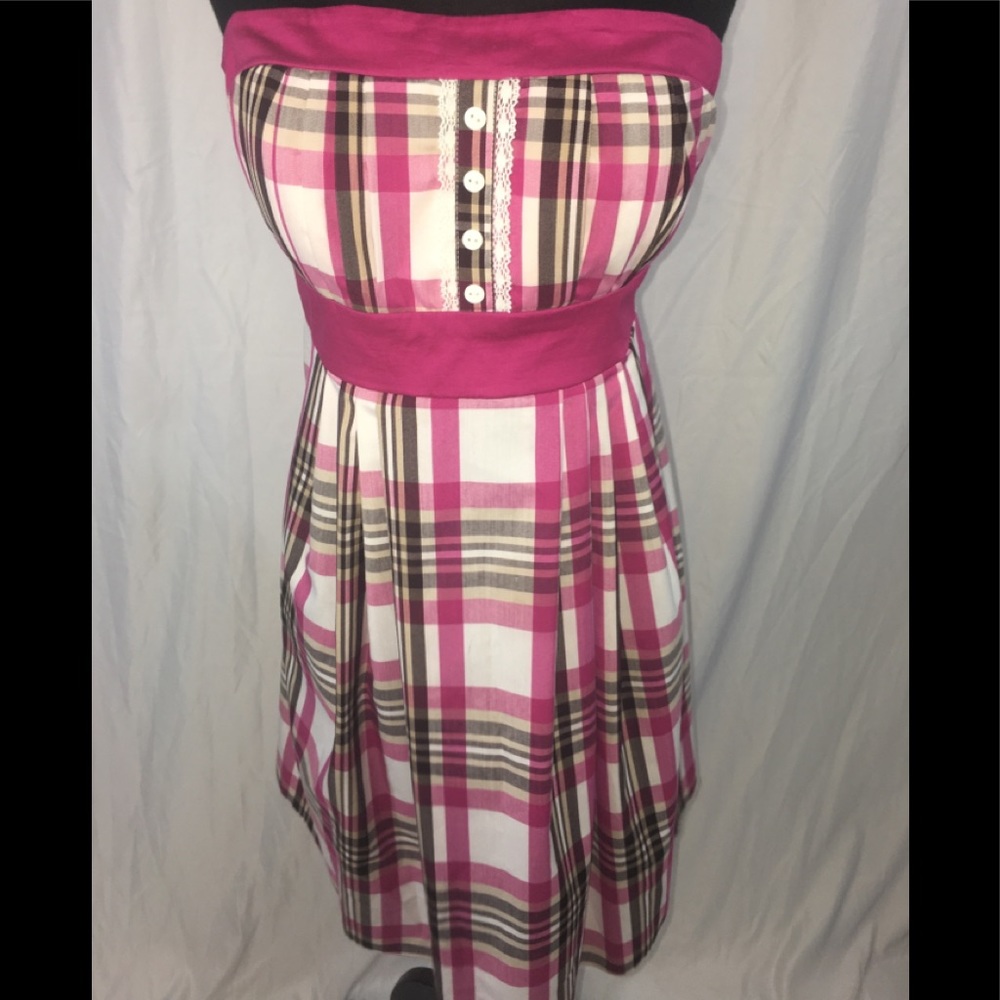 MyMichelle pink plaid strapless dress size 11